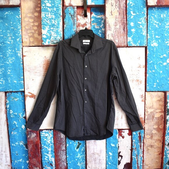 Men's Calvin Klein Dress Shirt Slim Fit Collared XLARGE Charcoal Gray - Picture 1 of 11